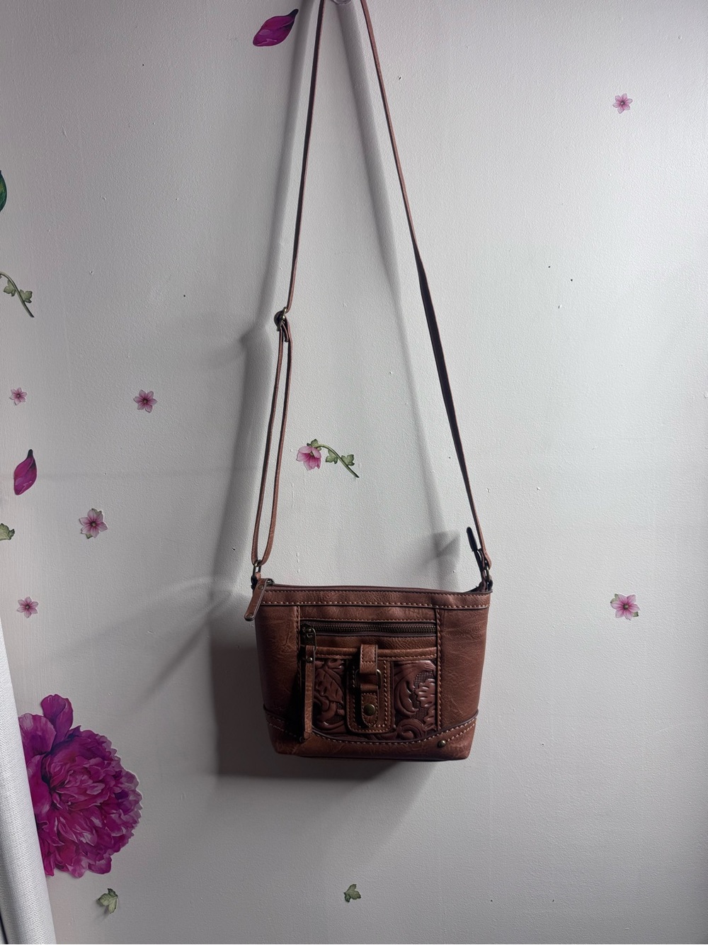 boc Brown Embossed Crossbody Bag